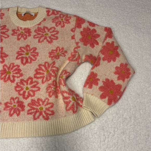 Promod France Women Floral Knit Crewneck Chunky Sweater - Picture 2 of 12